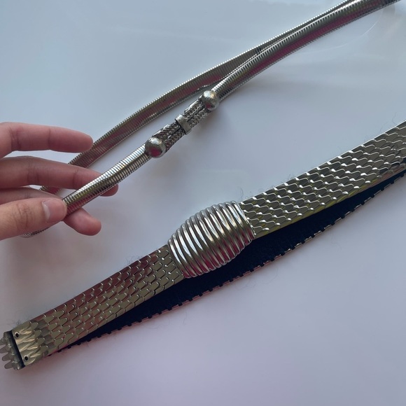 Vintage 80s Silver Waist Belt Bundle - Picture 3 of 5